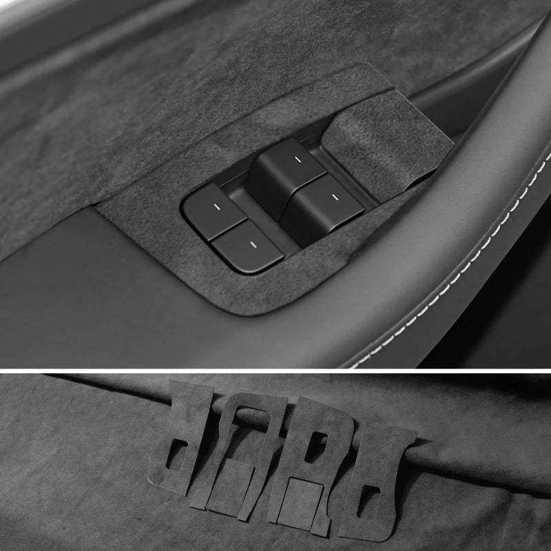 Top Suede For Tesla Model 3(2019-2023) Model Y(2019-2024) Car Window Control Panel Button Trim Sticker Interior Tuning Accessory