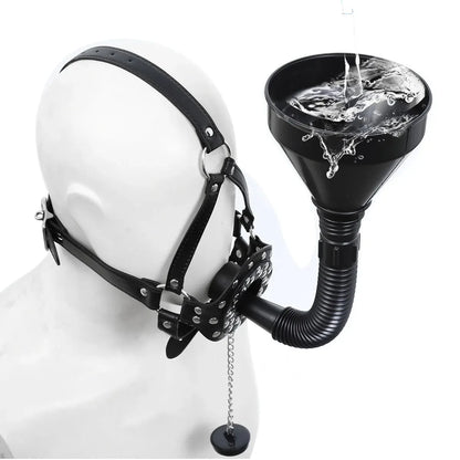 Leather BDSM Harness Open Mouth Gag Oral Stopper Funnel Device Adjustable Face Mask Adult Flirting Erotic Game Gear For Couples