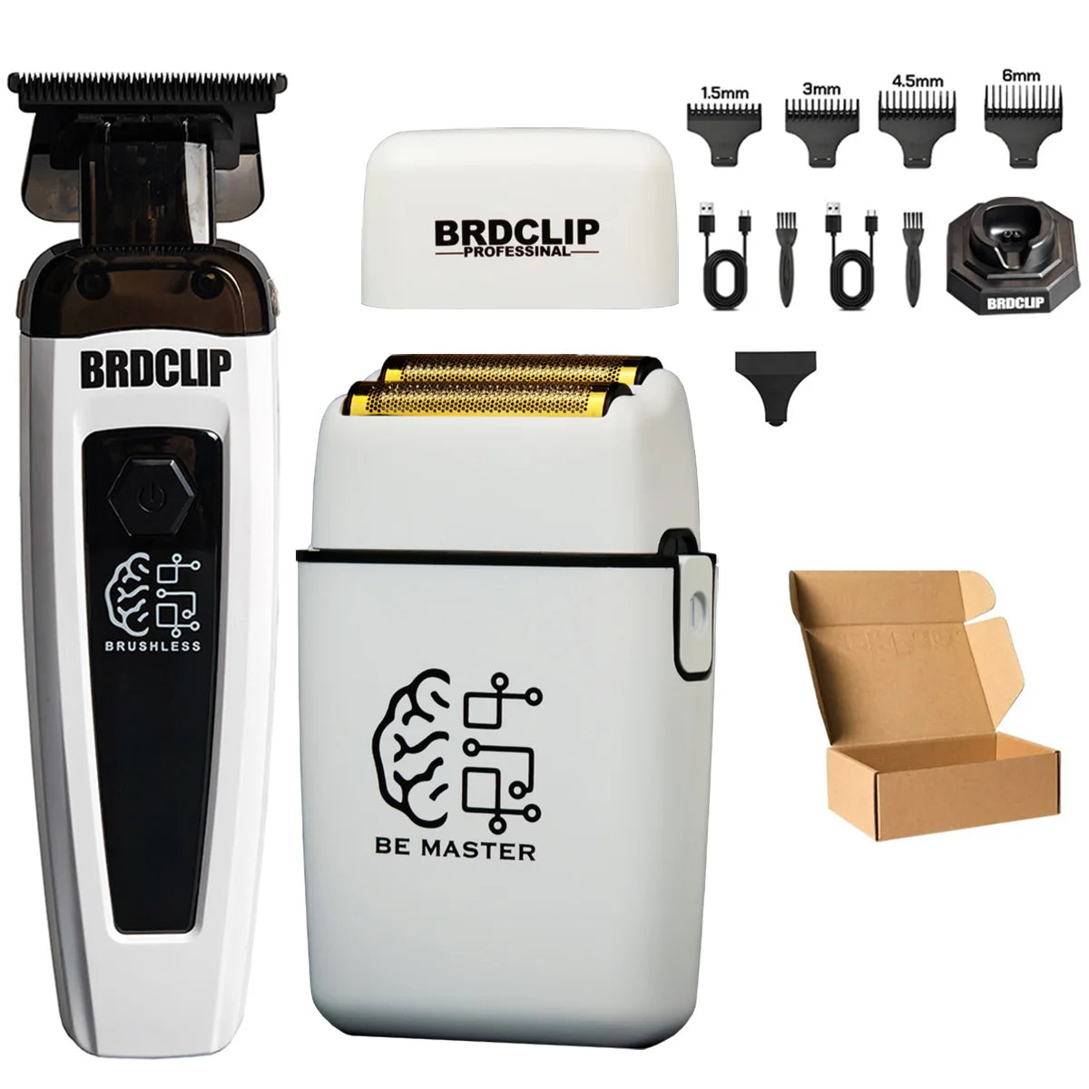 BRDCLIP High Power Professional Barber 2PC Set 8000rpm Shaver Sculpting Salon Hair Trimmer Ceramic Blade Clipper Finish Machine
