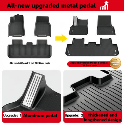 3/6-Piece Set TPE Dual-Layer Car Floor Mats for Tesla Model Y Juniper/Standard Full Vehicle Upgrade with Metal Pedal Driver