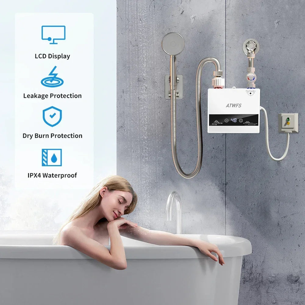 ATWFS Instant Water Heater 220V 4600W Portable Electric Heaters for Bathroom Hot Water Shower and Home Kitchen Heating