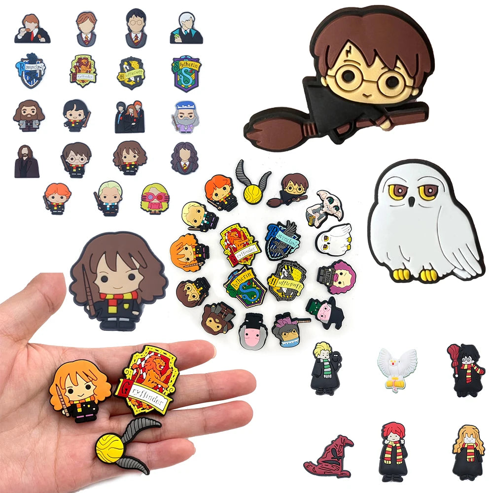 6-100pcs Hot Sales Cartoon Wizard School Series PVC Shoe Accessories DIY Detachable Waterproof PVC Shoe Decorations Giftsts