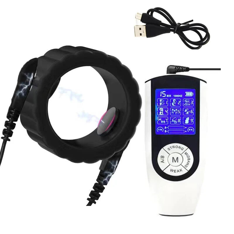 Electro Shock Silicone Penis Ring Bdsm Electric Stimulate Scrotal restraint Massage Cock Cage Masturbation Sex Toys For Men Gay
