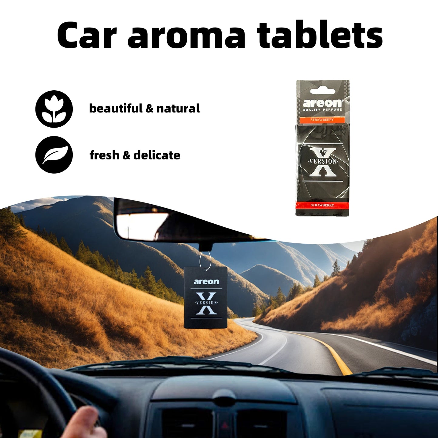 areon 5/20pcs STRA WBERRY Scent Car Air Freshener, Natural Tea-Scented Paper, Car-Mounted Hanging Type, Car Interior Accessories