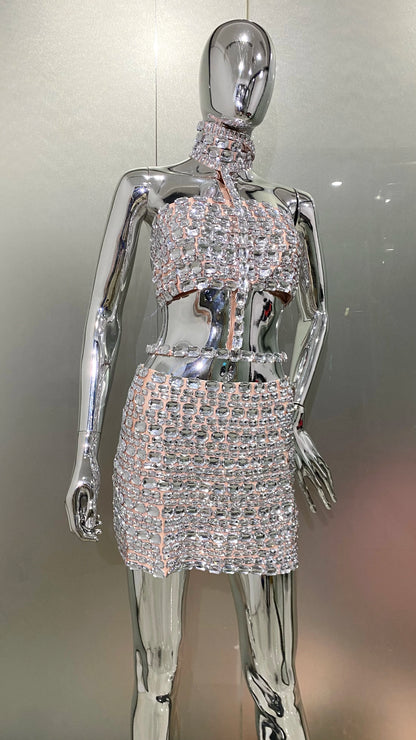 High Quality Stylish Item Super Shining Diamonds Fashionable Neck Chain Short Strapless Top Hot Sexy Woman Fashion Party Outfit