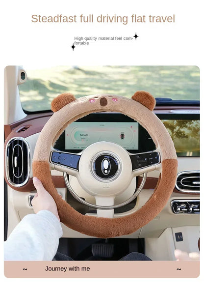 2025NEW Cute Cartoon Cute Plush Steering Wheel Cover Natural Rubber Healthy Breathable Universal 38cm Car Accessories