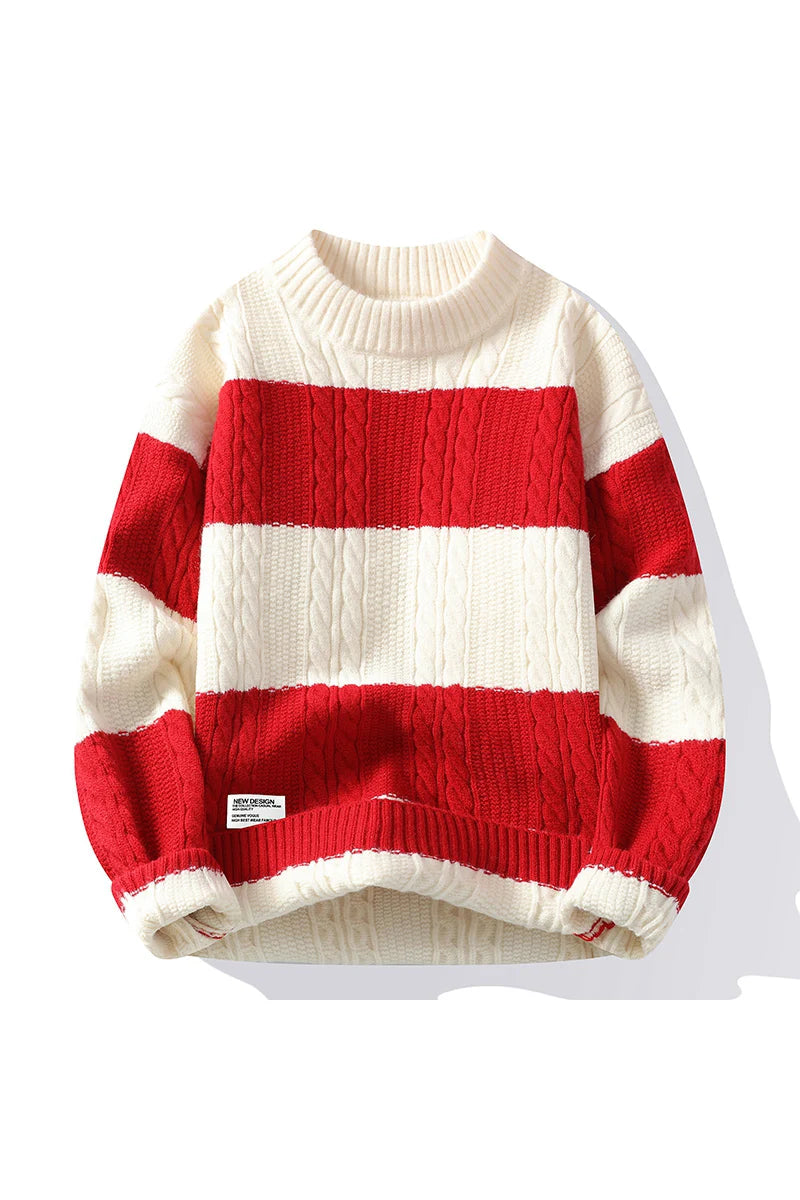 Autumn and Winter New Casual Fashion Color Matching Trend Warm Outdoor Comfortable Sweater Men's Knitted Bottom Shirt