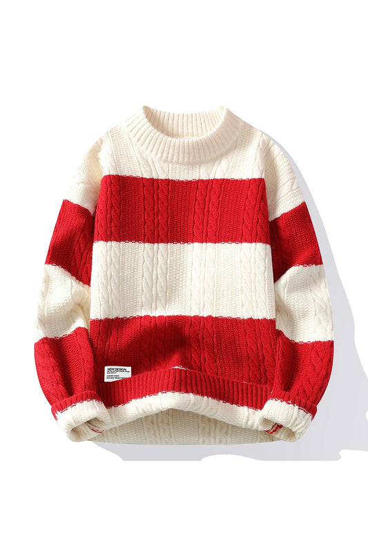Autumn and Winter New Casual Fashion Color Matching Trend Warm Outdoor Comfortable Sweater Men's Knitted Bottom Shirt