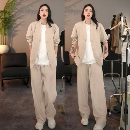 Casual Linen Silk Men Women Set Spring Summer Fashion Straight Leg Pants Long Sleeve Shirt Outerwear Two Piece Set Couple Out...