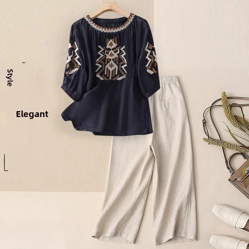 Fashionable Retro Linen Top And Pants Set for Women High End Cotton Linen Ensemble Summer 2026 Elegant Two Piece Suit