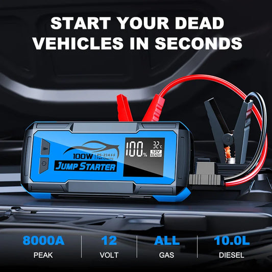 Car Emergency Battery Starter Jump Portable Power Bank Multi Function 8000A Ultra-Large Capacity 12V Auxiliary Starting Device