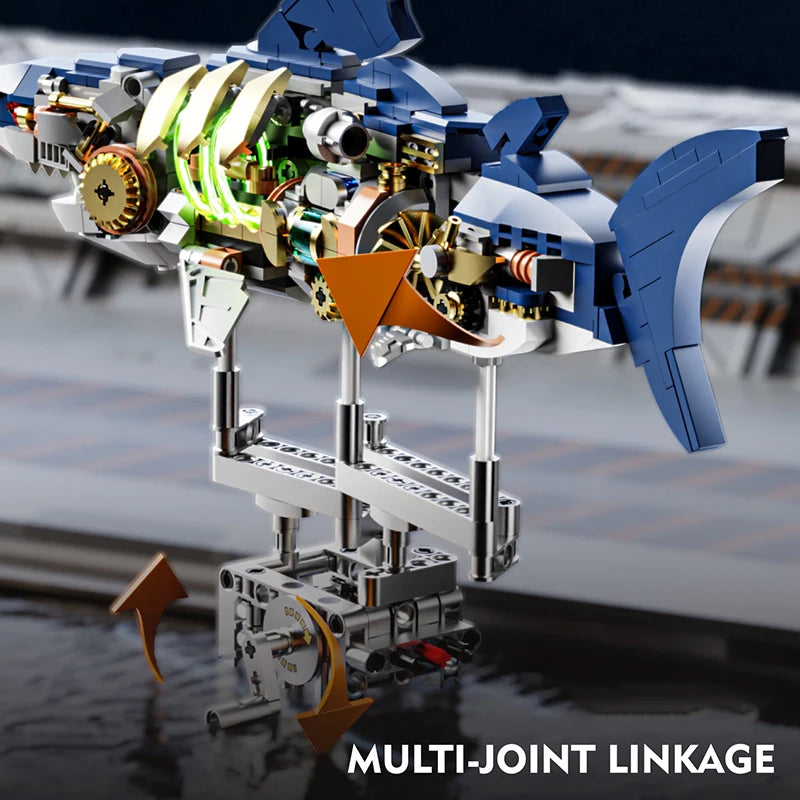 DIY Mechanical Technical Shark Building Blocks Creative Ocean Series Decorations Model Boys Children Christmas Birthday Gifts