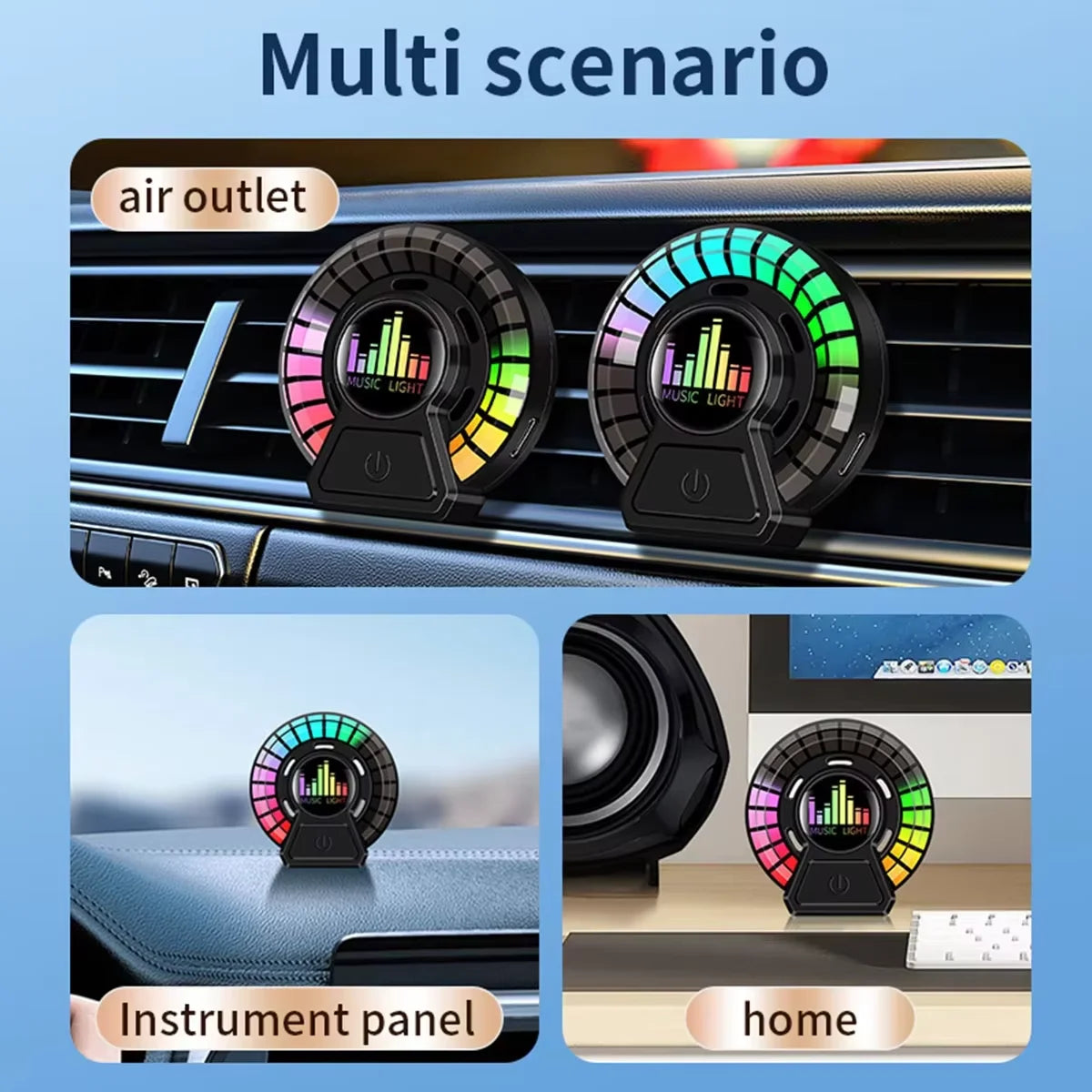 2x Car Air Freshener Outlet Fragrance led RGB Music Rhythm Strip cars Air Vent Aromatherapy Interior Voice Pick Up Ambient Lamp