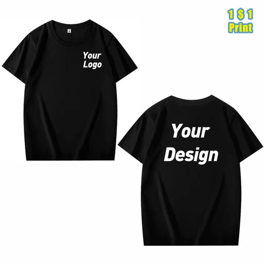 100% Cotton T-shirt Custom Logo Print Image Men and Women Clothes Diy Enterprise Embroidery Team Culture Short Sleeved Tops