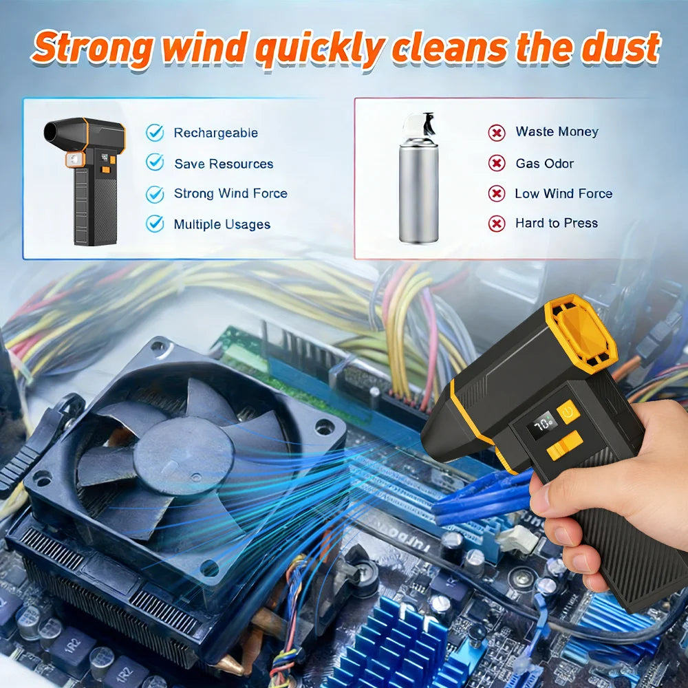 Turbo Jet Fan Electric Air Duster 10000mAh High-Speed Blower 130000RPM for Car PC Home Cleaning Powerful Portable Dryer Tool