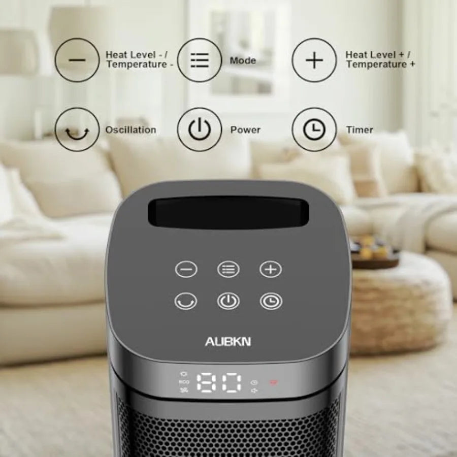 Portable Space Heater 1500W Ceramic Heating Fan with Thermostat Remote Control 3 Heating Modes 70° Oscillation Ideal for Office