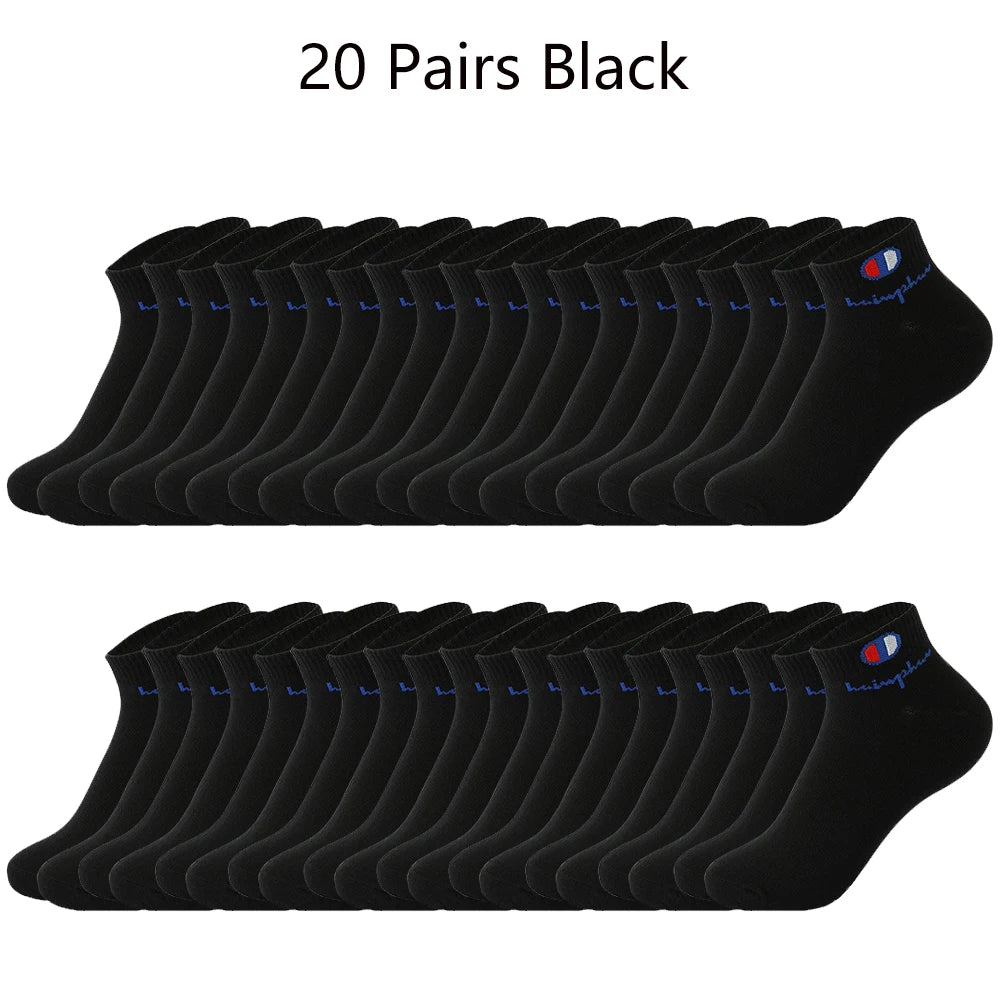 10/20/30 Pairs Ankle Socks Men Women Cotton Brand Socks Athletic Running Socks Cushioned Breathable Low Cut Sports Short Socks