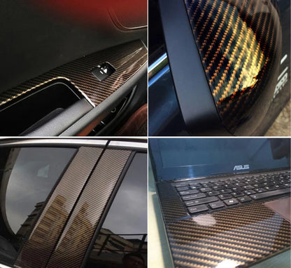 Premium Gloss 2D Black Gold Carbon Fiber Vinyl Wrap Film Roll Self Adhesive Sticker Decal Car Wrapping Foil