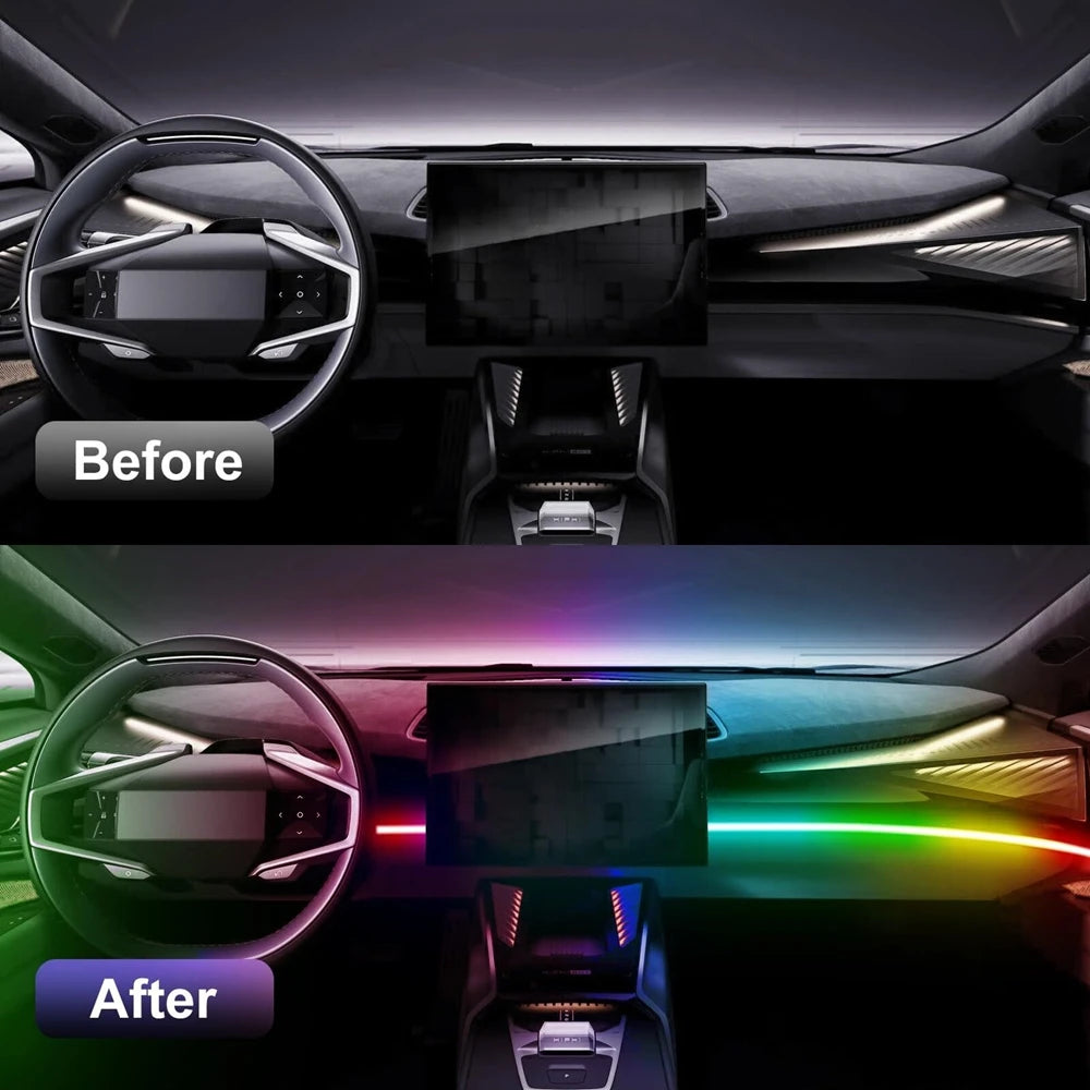 Acrylic RGB Car Led Interior Light Strip with USB Ambient Light Flexible Atmosphere Lighting Sound APP Control Car Decoration