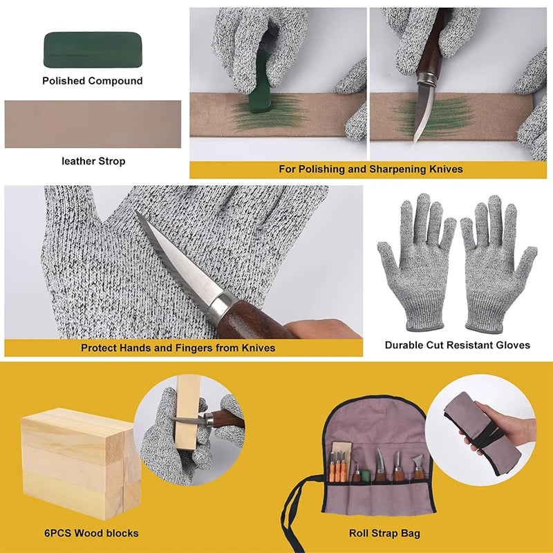Wood Carving Kit Wood Carving Tools Set With Wood Carving Knives Detail Knives Blocks Whittling Kit For Beginners Adults Kids