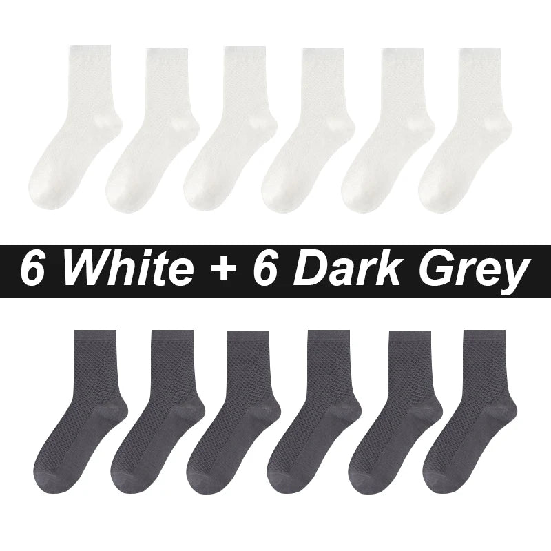 12Pairs Bamboo Fiber Socks Men Casual Business Mesh Breatheable Anti-Bacterial Comfortable High Quality Sock Male Size EU38-45