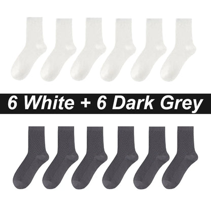 12Pairs Bamboo Fiber Socks Men Casual Business Mesh Breatheable Anti-Bacterial Comfortable High Quality Sock Male Size EU38-45