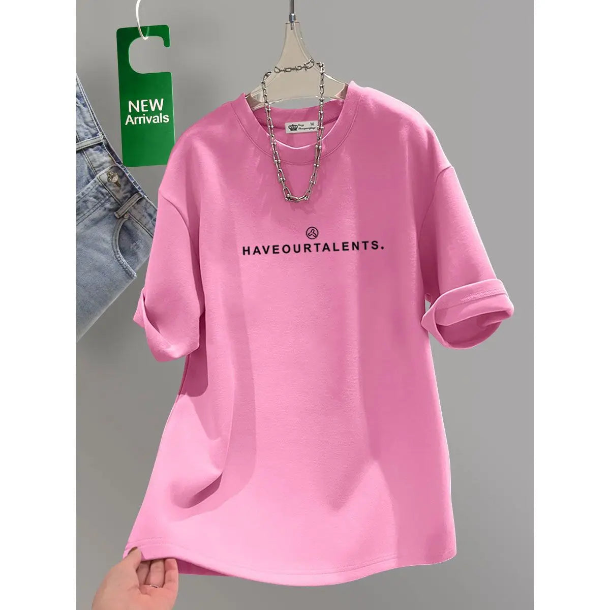 Women's Clothing Cotton T-shirt Spring/Summer Small Letters Short Sleeve Casual Tees Lady Versatile O-neck Basic Large Size Tops