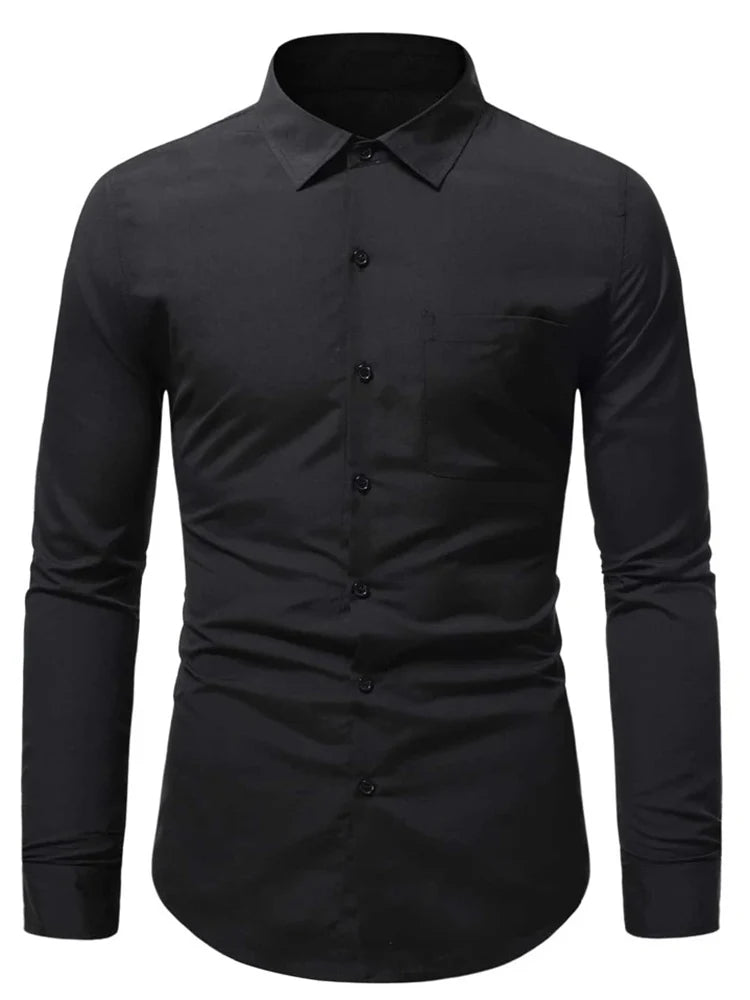 Men's Long Sleeved Classic Dress Shirt Spring Summer White Black Blue Pink Red Solid Chemise Homme Male Business Casual Shirts