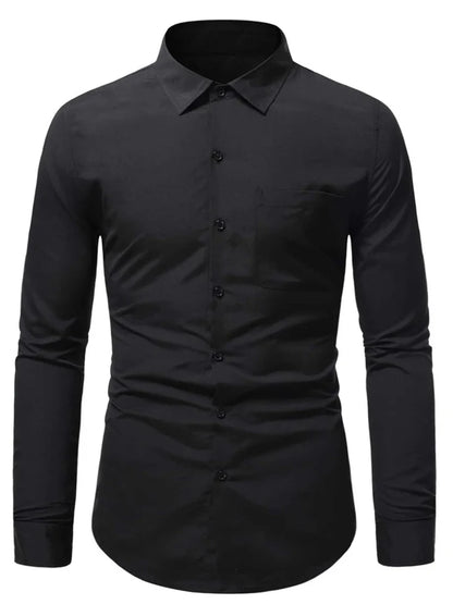 Men's Long Sleeved Classic Dress Shirt Spring Summer White Black Blue Pink Red Solid Chemise Homme Male Business Casual Shirts