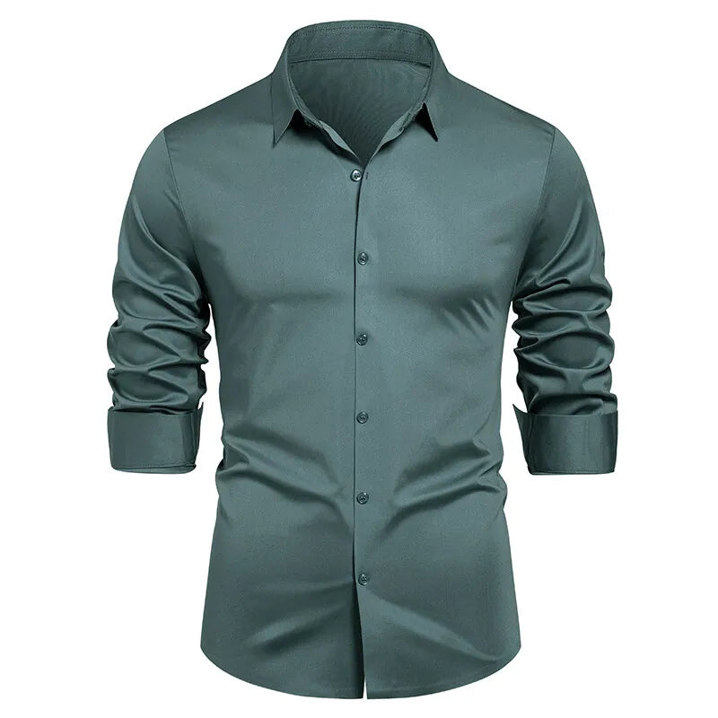 2025 Men's High Quality Shirt Solid Color Fashion Business Leisure Social Dress Ball Shirt Men's Formal Dress Slimming Shirt