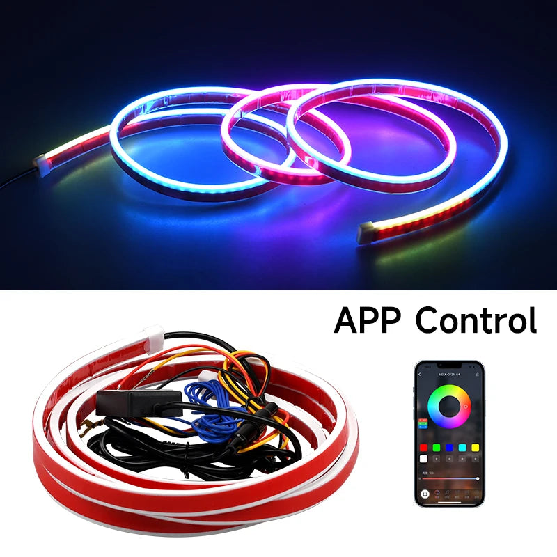 RGB Hood Light Daytime Running Lights For 12V Car APP Control Multi-function Led neon Strip Running Lights Automotive Supplies