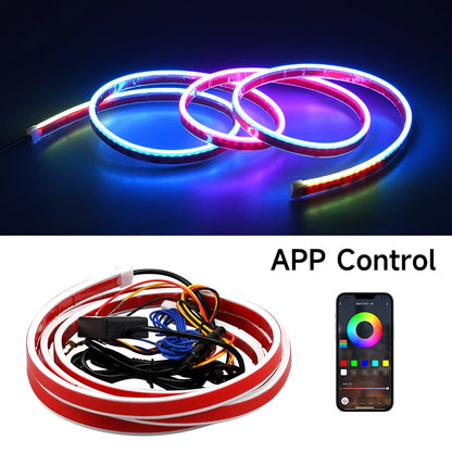 RGB Hood Light Daytime Running Lights For 12V Car APP Control Multi-function Led neon Strip Running Lights Automotive Supplies
