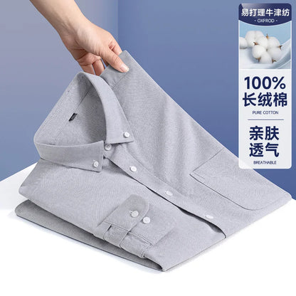 Men Formal Shirt Spring Autumn Long Sleeve Office Solid Color Fashion Business Pocket White Social Pocket Office White Shirt 5XL