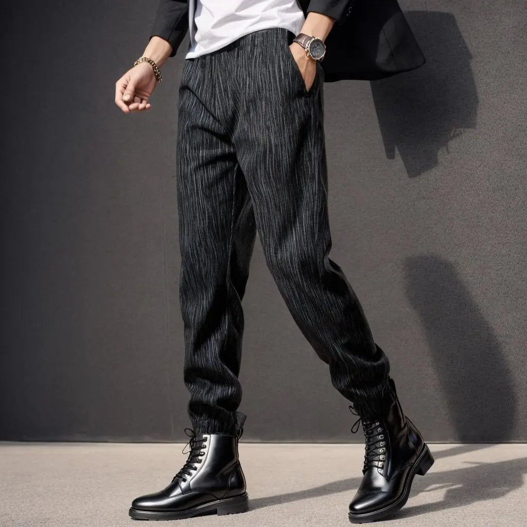 Men's Casual Corduroy Loose Fit Pants Autumn Winter Korean Style Trendy Cuffed Outdoor Wear Non-Iron Long Trousers