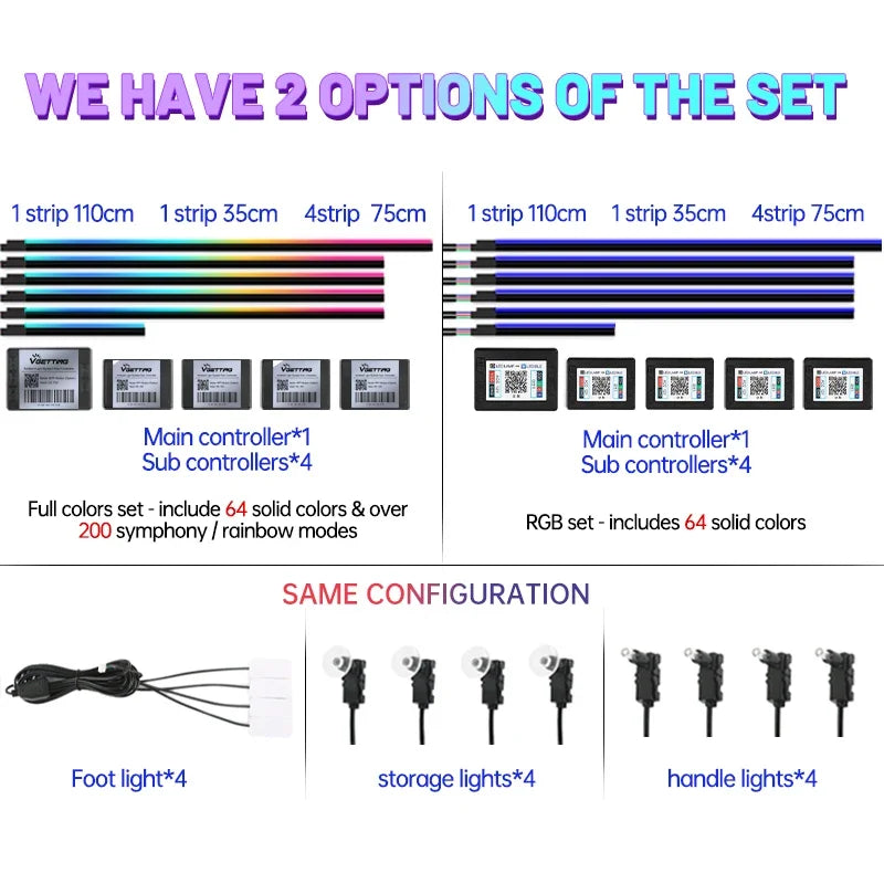 6/14/18 in 1 Led Acrylic Car Ambient Light RGB 64 213 Color Symphony Acrylic APP Streamer Rainbow Atmosphere Lamp Kit Dual Zone