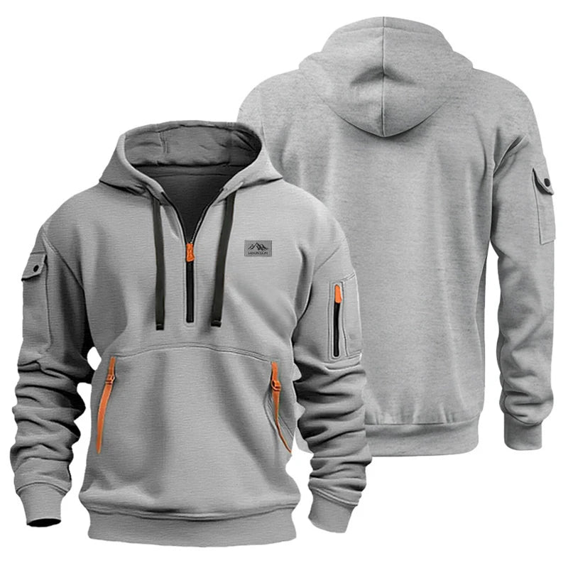 Men's hooded sports shirt casual sports jacket retro long-sleeved multi-pocket casual loose-fitting coat hoodie