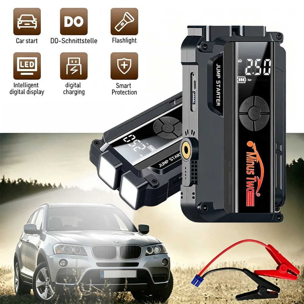 Car Jump Starter with Air Compressor Peak 2000A Auto Battery Booster 150PSI Air Pump Portable Power Bank Tire Inflator Lighting