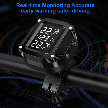 Powstation TPMS Wireless Motorcycle Tire Pressure Monitoring System Solar Charge Tyre Temperature Alarm System Colorful Display