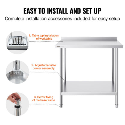 SucceBuy Stainless Steel Work Table Commercial Heavy Duty Food Prep Worktable with Adjustable Height for Restaurant Home