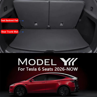 For Tesla Model YL 6-Seater Rear Trunk Mat Leather Full Coverage Cargo Liner Anti Dirty Mat Seat Backrest Protective Pad Cover