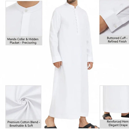 Middle East Arab Mens Robe Loose Fit Standing Collar Round Neck Traditional Islamic Clothing Long Kaftan