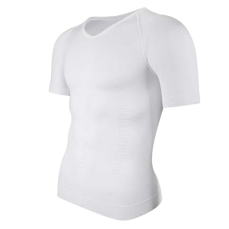 Men V-Neck Compression Shapewear Shirt Tummy Control Slim Body Shaper Short Sleeve Undershirt
