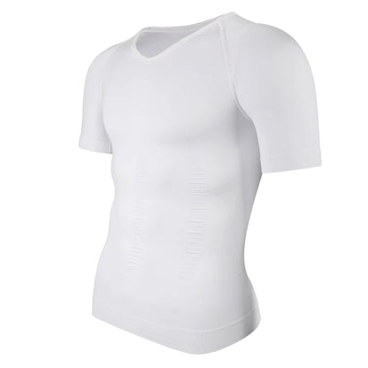 Men V-Neck Compression Shapewear Shirt Tummy Control Slim Body Shaper Short Sleeve Undershirt