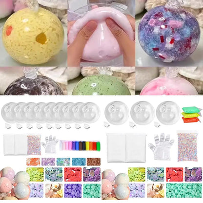 DIY Vacuum Squeeze Ball Stress Relief Kit Blank Ball Skins with Lids Filling Accessories Foam Beads Glitter Slow Rebound Toys