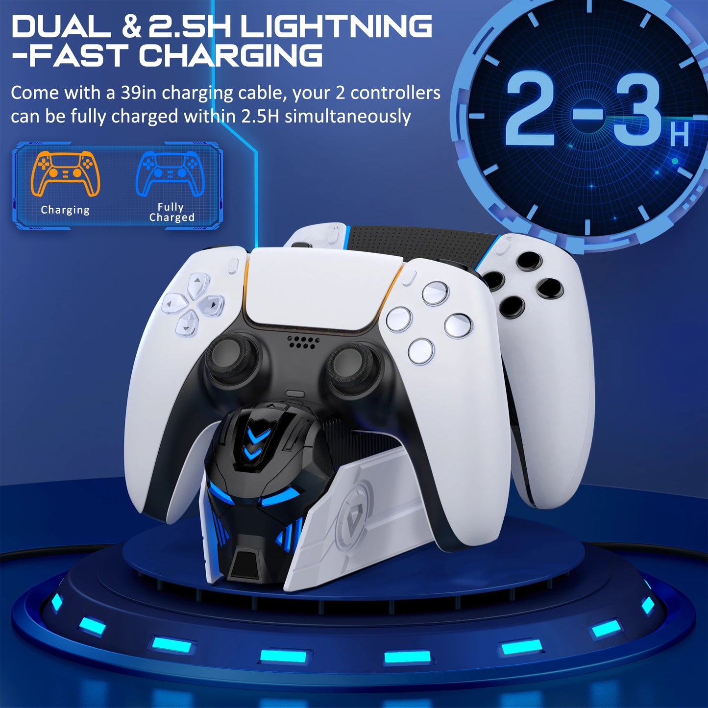 BEBONCOOL Dual Fast Charger for PS5 Wireless Controller Stand for Sony PlayStation 5 Gamepad DualSense controller Charging Base
