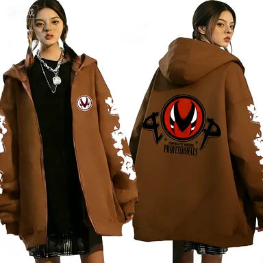 Trendy Anime Hooded Cardigan Unisex Harajuku Style Casual Fashion Long Sleeve Jacket Autumn Winter Fleece Zipper Sweatshirt