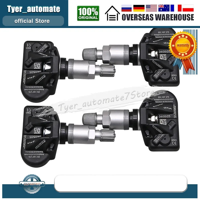 4PCS Tire Pressure Sensor 95C907275 433MHZ TPMS For Audi Q5 Q6 e-tron Porsche Taycan Skoda Superb Volkswagen Passat Volvo EX90