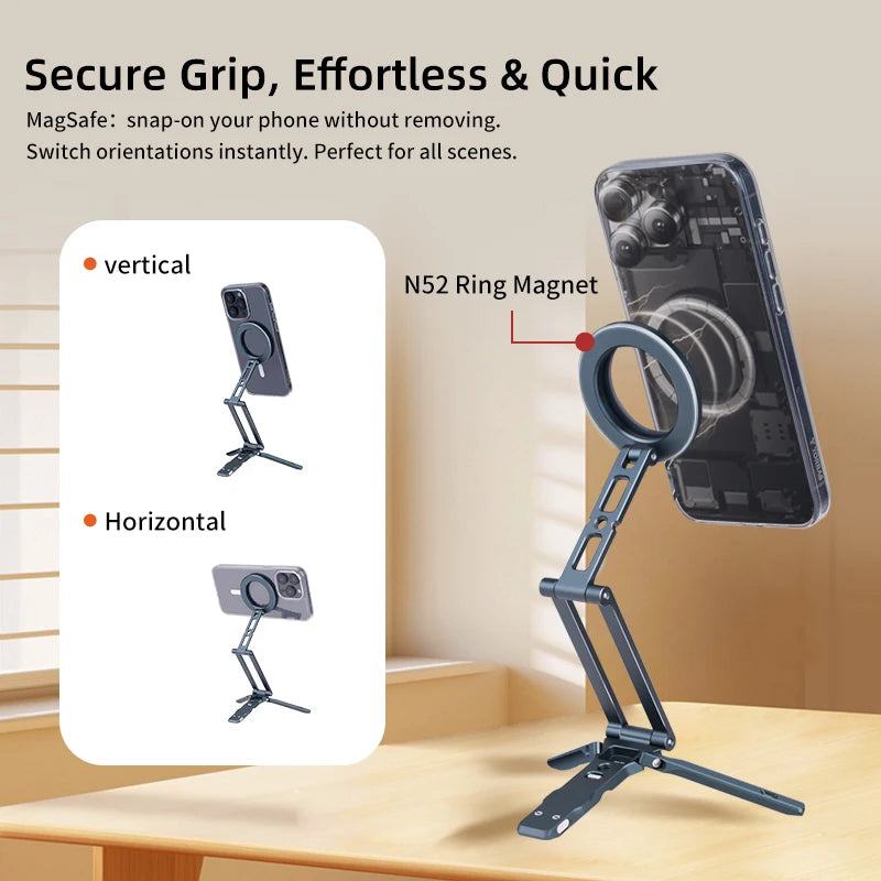COBONE Magnetic Phone Tripod Holder Foldable Adjustable with Arca-Swiss for Phone Vlog Portable Desktop Phone Mount for Travel