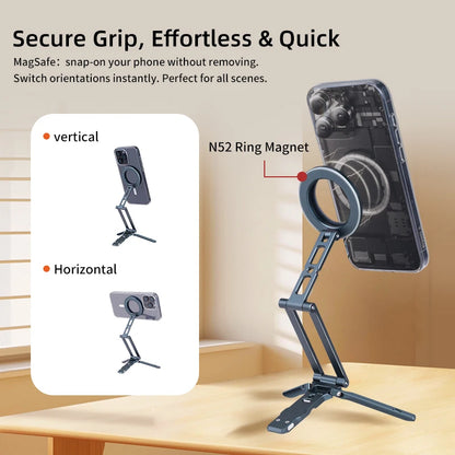 COBONE Magnetic Phone Tripod Holder Foldable Adjustable with Arca-Swiss for Phone Vlog Portable Desktop Phone Mount for Travel
