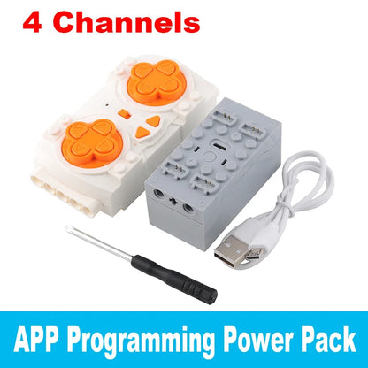 MOC Bluetooth Remote Control Set with Rechargeable Battery Box & App-Programmable Speed Control Building Blocks Motors